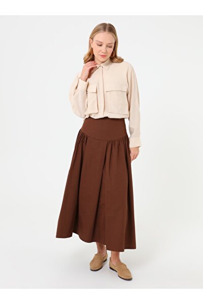 Benin Ruched Detail Skirt - Bitter Brown -