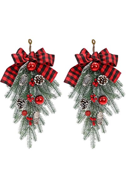 Generic 24" Christmas Swag, Artificial Staircase Christmas Swags, Greenery for Home, 2 Packs