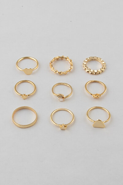 Sortie Aksesuar مجموعة خواتم مكونة من 9 قطع بتصميم قلب مثلث الشكل من المينا و...