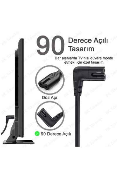 ATAELEKTRONİK 1.5 Meters - 90 Degree Angled L Type C7 Tv Tape Searchlight Playstation Power Cable
