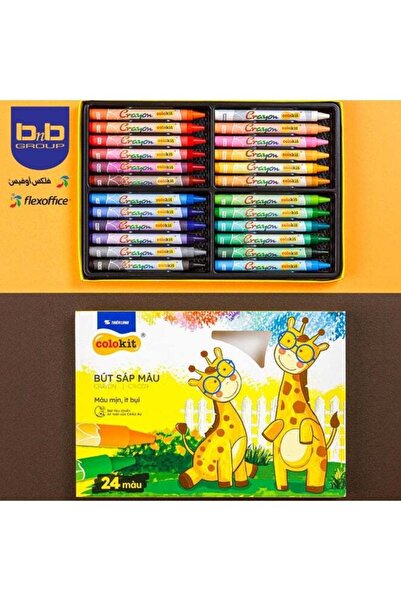 FLEXOFFICE أقلام تلوين شمعية ملونة غير سامة، 24 لونًا، علبة ورقية - متعددة ال...