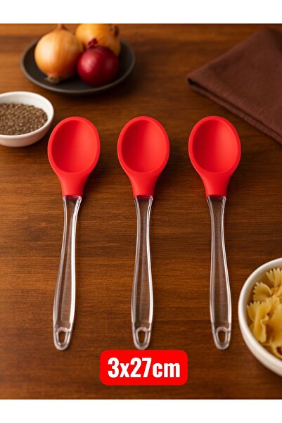 Nesto Home 3-Piece Transparent Handle Silicone Spoon Set, Heat Resistant Silicone Maxi Spoon