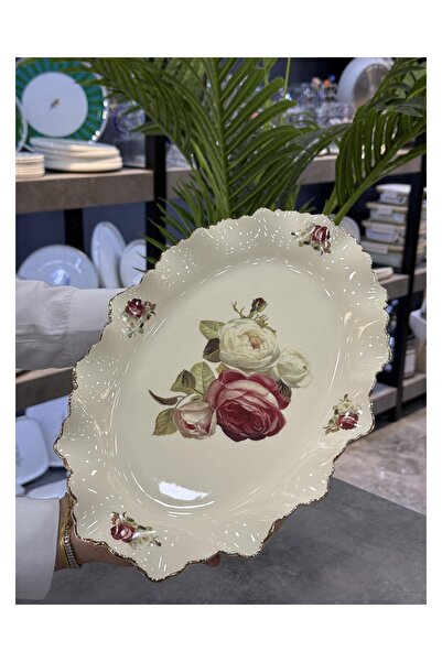 Doğudeko Rose Porcelain Oval Presentation Plate 33 cm