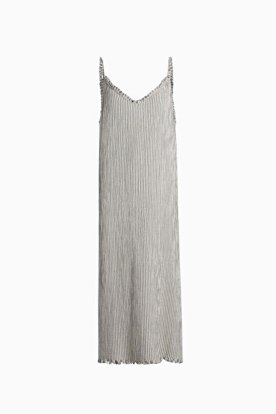 İKİKIZ Crinkle Black Striped Rope Strap Dress