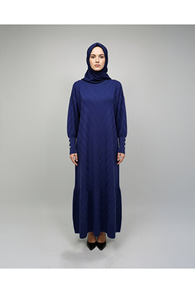 nevmira Verev Desen Triko Ribbed Knit Corded Fabric Winter Boydan Dress