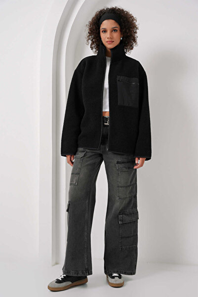 Rodi Kadın Fermuarlı Oversize Peluş Ceket 55446