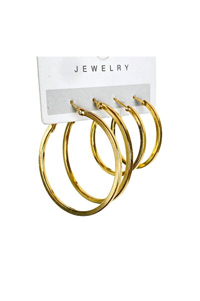 Furtek Aksesuar Women's Steel 2 Size Hoop Earring Set 3 cm 4 cm Non-Tarnish 4 Pieces