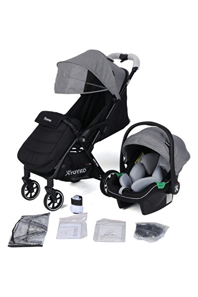 YOYKO Wow Kabin Boy Tek Elle Kolay Katlanır Travel Bebek Arabası Autofold Grey Black