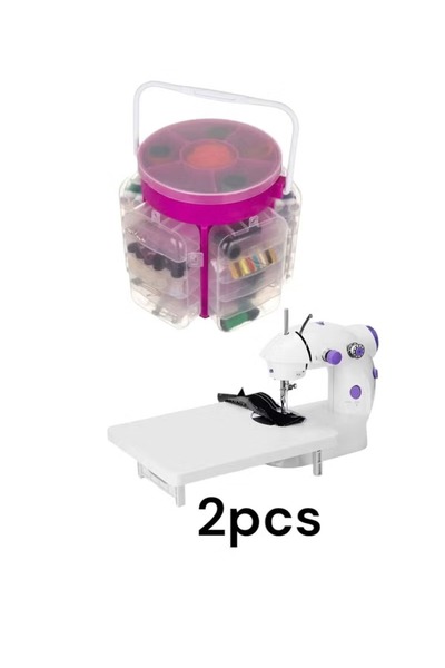 Generic A complete 2-in-1 sewing kit including a mini electric sewing machine and a multi-tool sewing kit.