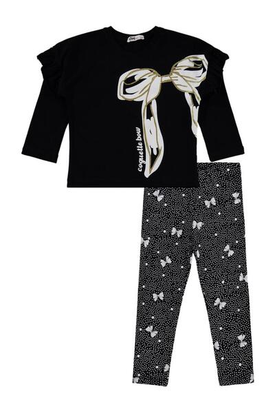 Civil Girls Bow Printed 2-5 Years Old Set - Black 3-4 Years Old