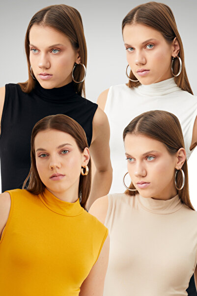 Bipantolon Women's Black White Cream Mustard 4-Piece Sleeveless Bodysuit