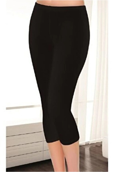 Tutku Elit Women's 2" Black Modal Elastane Lycra Combed Cotton Capri Tights 2102