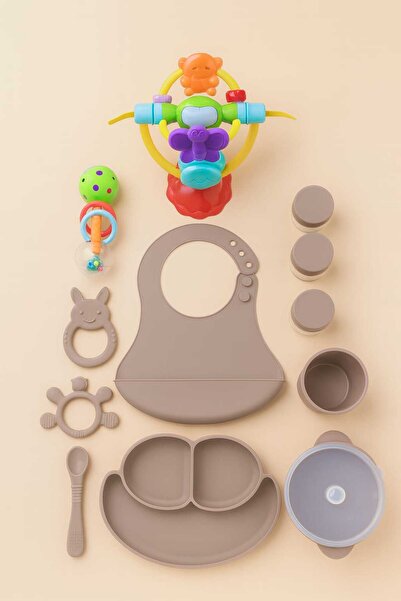 CKM silikon 12 Piece Silicone Feeding Set – Baby Feeding Set Beige