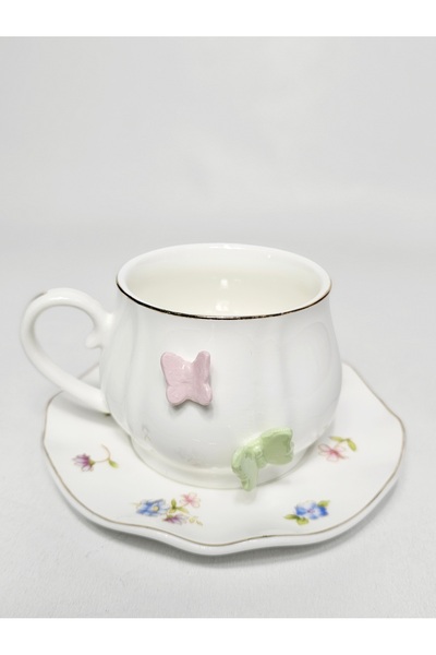 Casalina Ceașcă și farfurioară din ceramică cu fluturi 3D, 200 ml