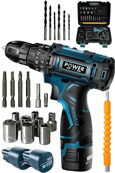 POWER BLACK 23 PARÇA KÖMÜRLÜ MATKAP SETİ 2 BATARYA 1 ŞARJ CİHAZI