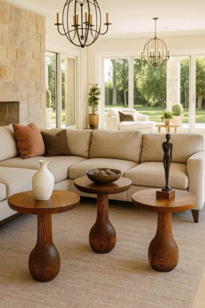 Simillo Home&Living Doğal Meşe Ahşap Mantar Sehpa Takımı 3’lü Zigon & Fiskos