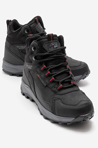 CCWAY AYAKKABI Men's Hooked Trekking Shoes; Black Smoke Red