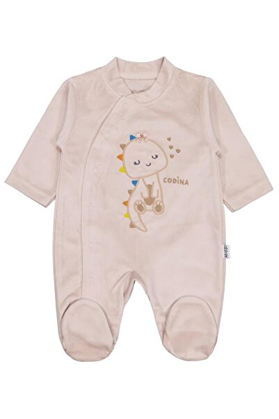 Minidamla Giraffe Embroidery Snap Fastener 1-6 Month Romper - Brown 1-3 Months