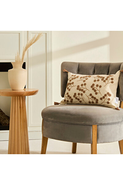 Karaca Home Луна кадифена възглавница с ресни 35x42 см кафява