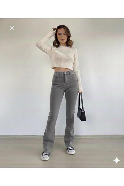 NWC Pantaloni spanioli din denim gri pentru femei Arya material elastic