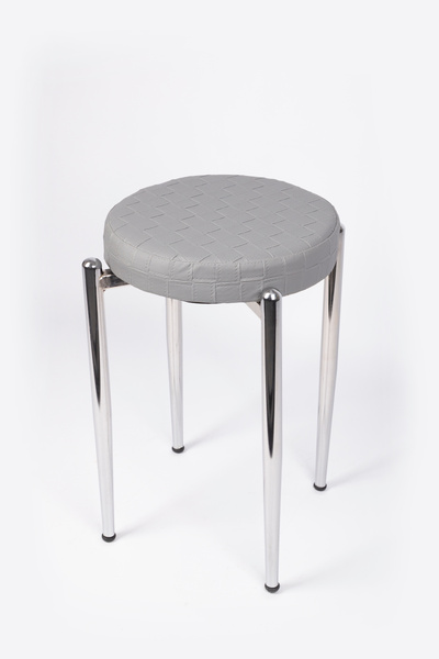 ekipmetal TABURE GRİ DEMİR AYAK KONİKLİ 2 ADET DERİ GRİ