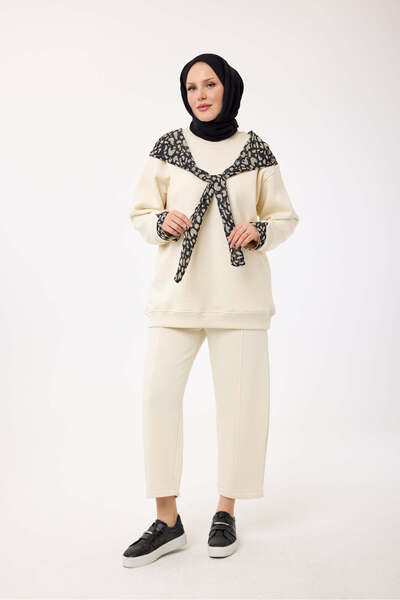 My City 6186 -5293 - Stylish Comfortable 3 Thread Ş Fleece-Lined Women's Set with Leopard Shawl Detail