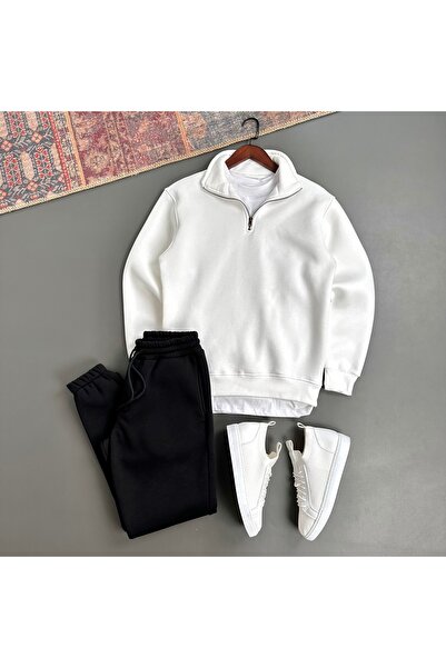 tiggirmoda Oversized 3-Thread Half Zipper Thick Fleece Bottoming Top Set, Set of 2