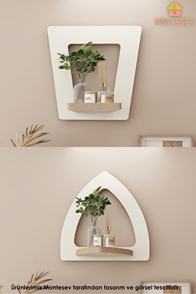 MONTESEV Ahşap Dekoratif Duvar Rafı 2 li Set ( MTSV - 483)