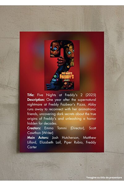 VreauPoster Poster Infografic Five Nights at Freddy's 2 (2025), Film Horror Gaming, A4, Cutie 250gr
