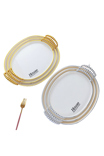 genric طقم صوانى تقديم مكون من 3 قطع بيضاوية الشكل مصنوع من الاكريليك بمقابض ...