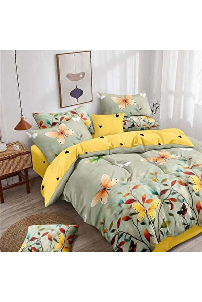 trendyhome 6-Piece Finet Cotton Fitted Bedding Set, Butterflies, Yellow (W11)