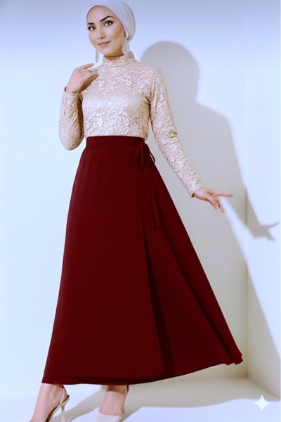 CNG MODA تنورة منتفخة بتصميم سكوبا مع سحاب قماش قابل للتمدد