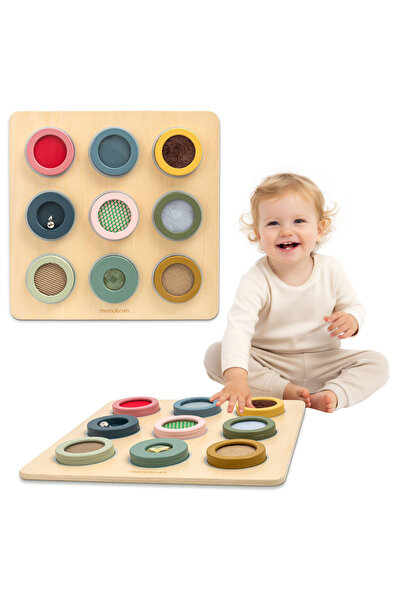 mamabrum Tablă senzorială Montessori din lemn – 9 texturi pentru a descoperi ...