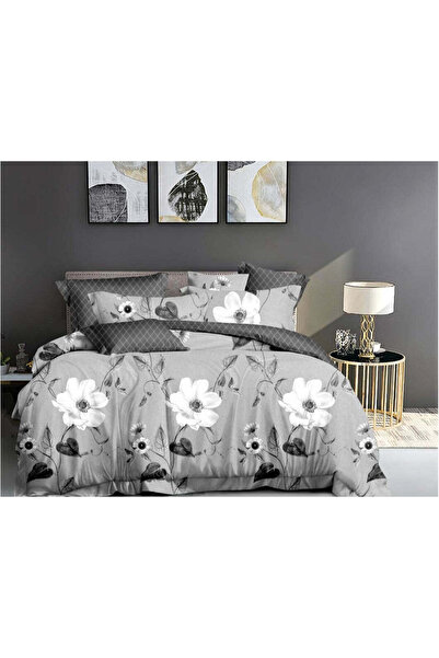 trendyhome 6-Piece Elastic Fine Cotton Bedding Set, Flowers, Gray, W 16