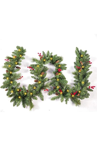 Generic Krauad 9 FT Christmas Green Garland with 50 LED Lights, Pine Cones & Red Berries (C)