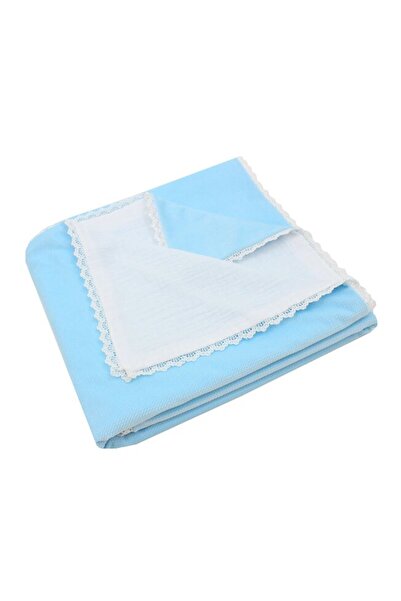 PRICHINDEL Velvet Deluxe Baby Blanket, white muslin reverse with lace, blue, ...