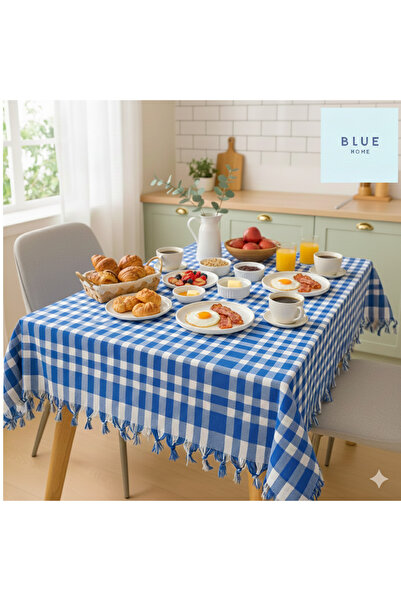 Blue Home 🆕 Multi-Purpose Tablecloth & Picnic Mat & Table Cover with Gingham Pattern and Icicle Ties. 🌸