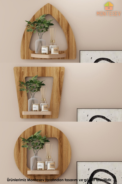 MONTESEV Ahşap Dekoratif Duvar Rafı 2 li / 3 lü Set ( MTSV - 322)