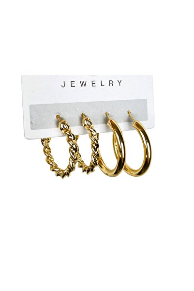 Furtek Aksesuar Women's Steel Hoop Earrings 2 Pairs 4-Piece Combination Hoop Earring Set Non-Tarnish