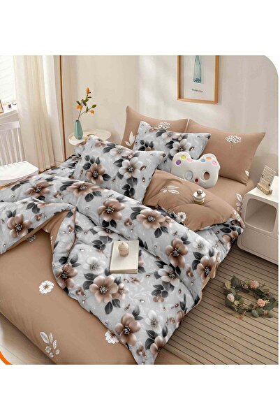 trendyhome W 21 Cotton Finet Fitted Bed Linen 6-Piece, Floral, Brown