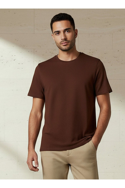 Iconic Men Slim Fit Round Neck Short Sleeve Popcorn Textured T-shirt