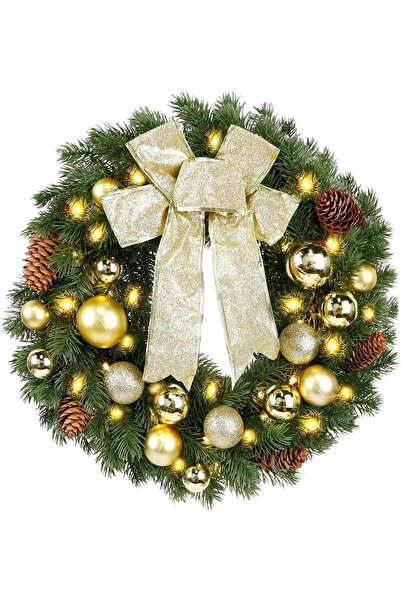 Generic 15Inch Front Door Christmas Wreath, Pre-lit Artificial Xmas Wreath with 30 Battery-Operated Lights