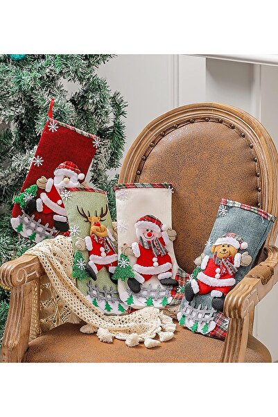 Generic Christmas Stockings 4 Pack, 12.2" Stockings with Santa, Snowman, Reindeer, Bear (Color A)