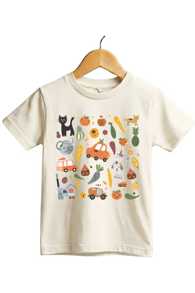 WİDİ Regular Fit 100% Cotton Short Sleeve Children's T-Shirt with Fun Food & ...