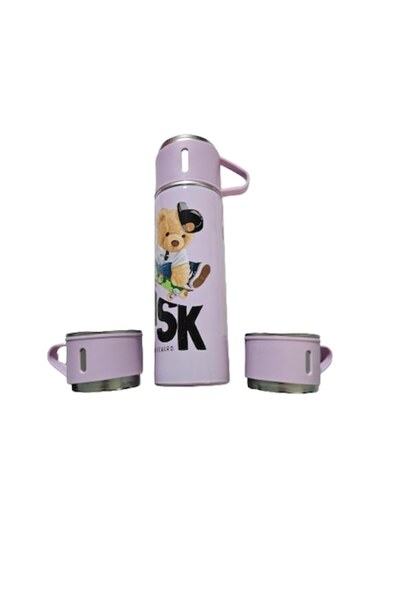 OEM Set thermos 500 ml with 3 cups for children, stainless steel, purple