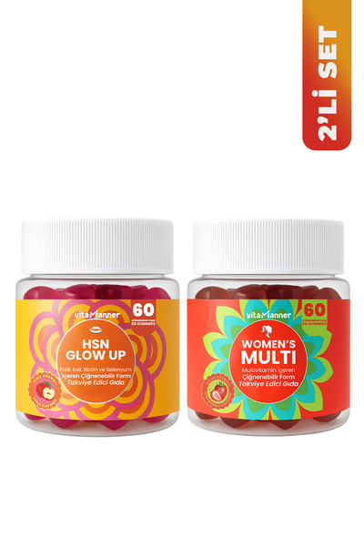 Vitamanner Womens Multi & HSN Glow Up 2’li Gummy Çiğnenebiilir Takviye Seti
