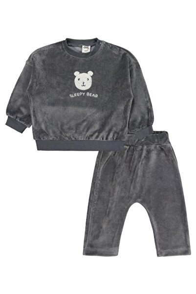 Civil Baby Teddy Bear Süzene Embroidered 6-18 Months Set - Gray 12-18 Months