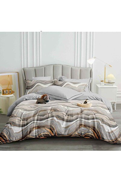 trendyhome W 26 Finet Cotton Fitted Bed Linen 6 Pieces - Waves, Gold