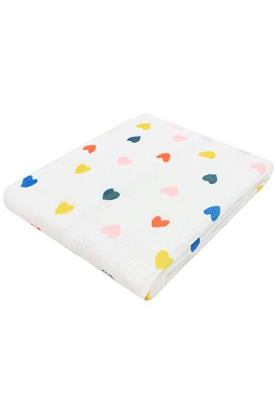 PRICHINDEL Muslin blanket, colorful hearts, white, 80 x 100 cm