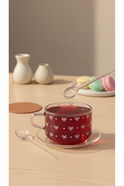 REMİ DESİGN Premium Toz Pembe Kulplu Cam Kaşıklı Pinterest Bardağı